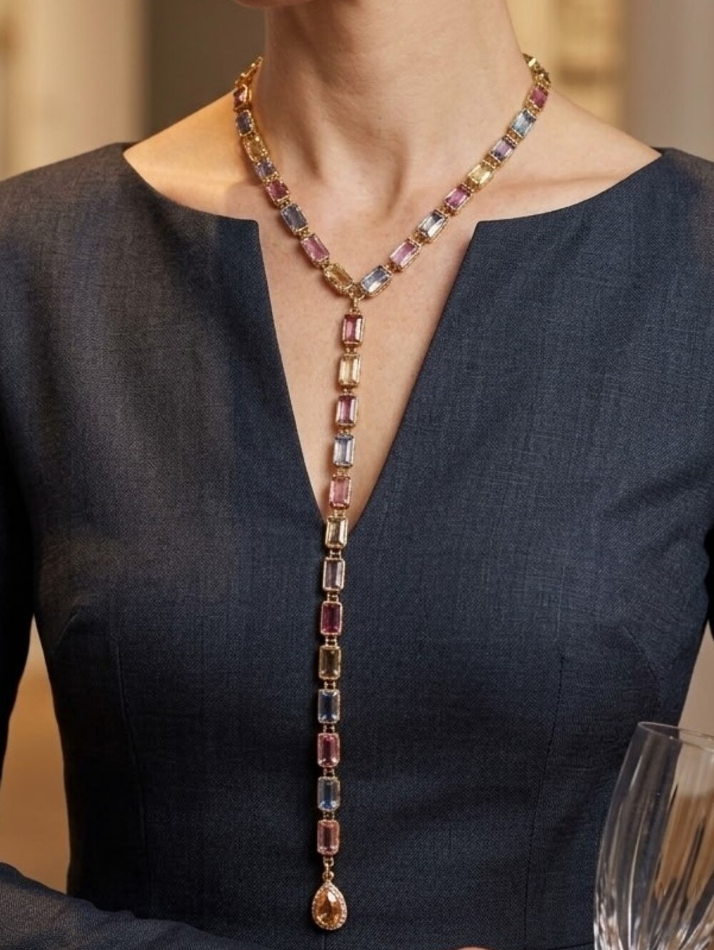 Multicolor Crystal Y-Drop Lariat Necklace NWOT